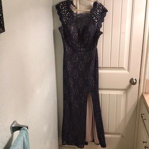 Dark blue sparkly prom dress